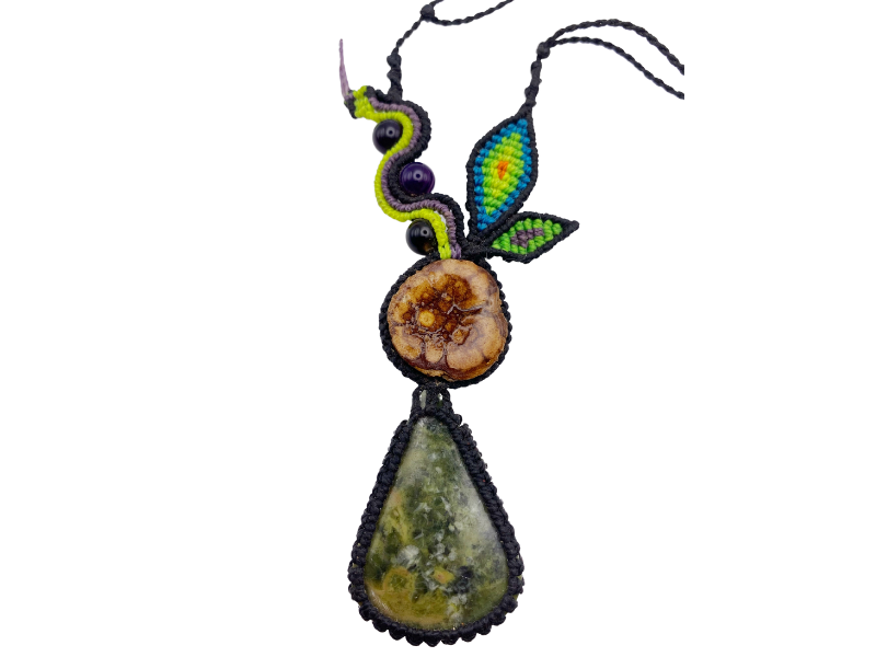 Shipibo Conibo Beadwork and Vine Crystal Necklace