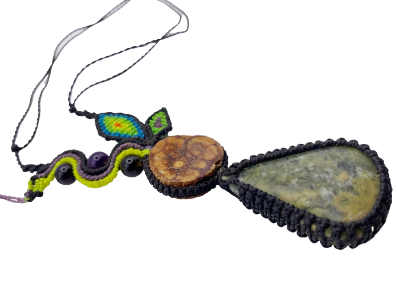 Shipibo Conibo Beadwork and Vine Crystal Necklace