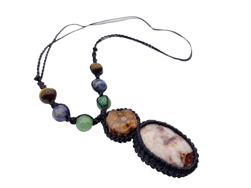 Shipibo Conibo Beadwork and Vine Crystal Necklace