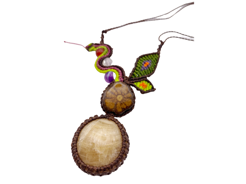 Shipibo Conibo Serpent Beadwork and Vine Crystal Necklace