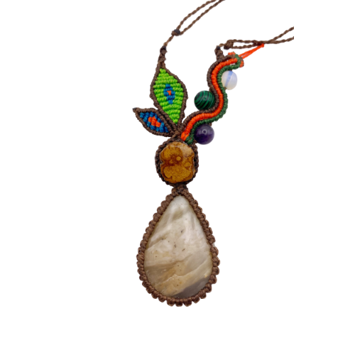 Shipibo Conibo Beadwork and Vine Serpent Crystal Necklace