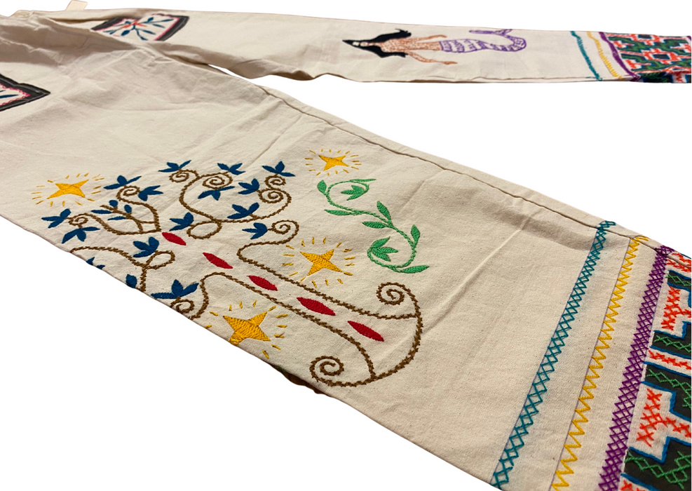 Shipibo Conibo Embroidered Trousers - Cream with Bobinsana Mermaid