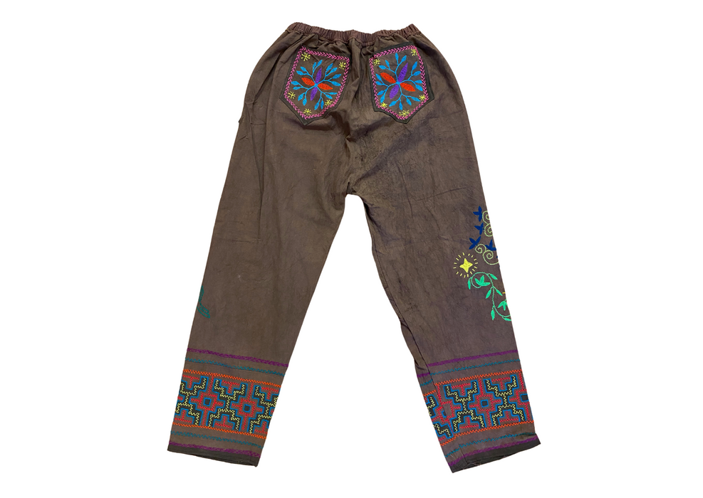 Shipibo Conibo Embroidered Trousers - Brown