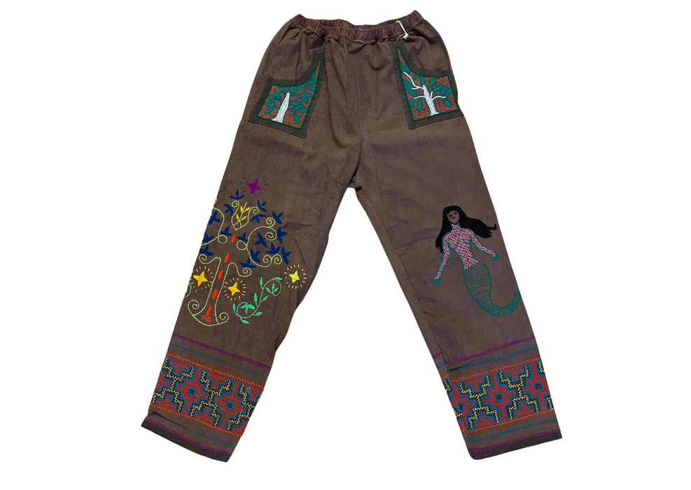 Shipibo Conibo Embroidered Trousers - Brown