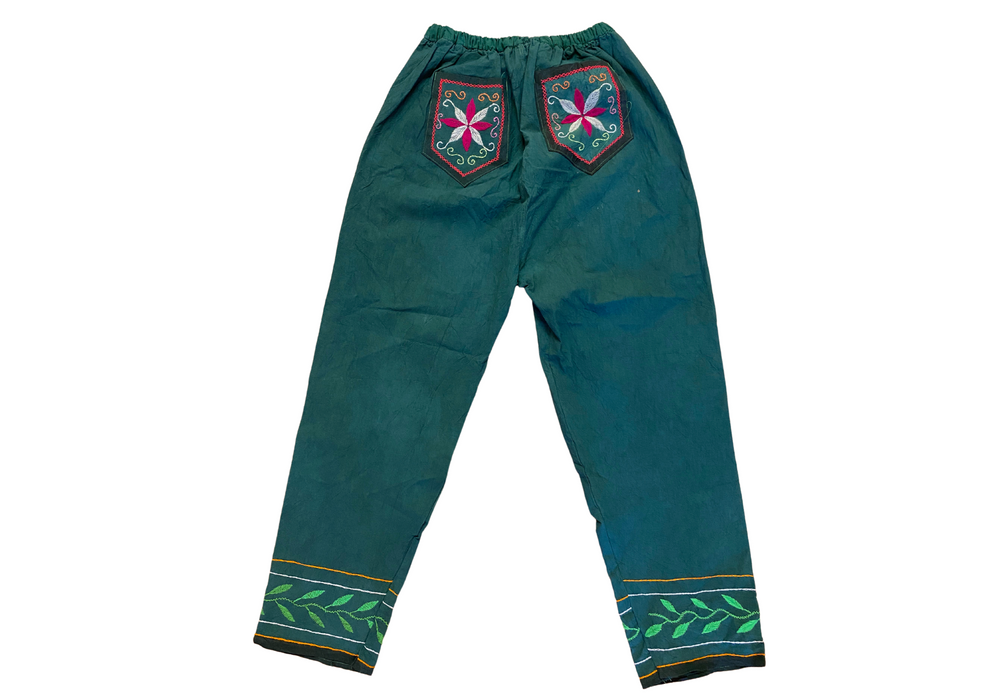 Shipibo Conibo Embroidered Trousers - Green