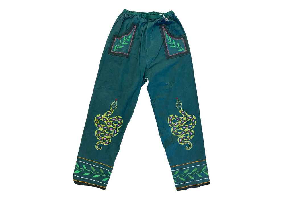 Shipibo Conibo Embroidered Trousers - Green