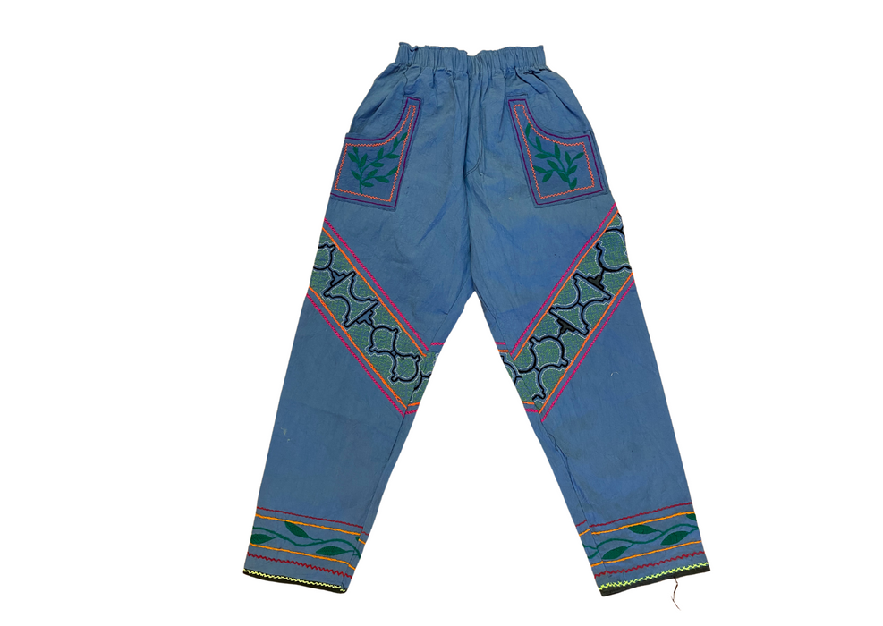 Shipibo Conibo Embroidered Trousers - Blue