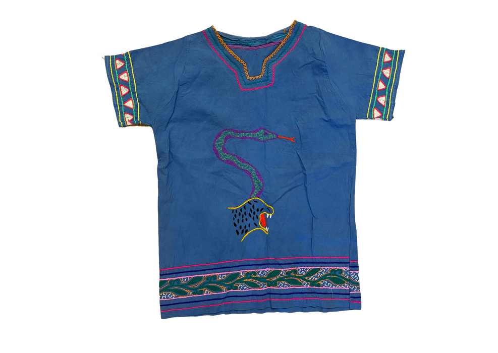 Shipibo Conibo Embroidered Top - Blue